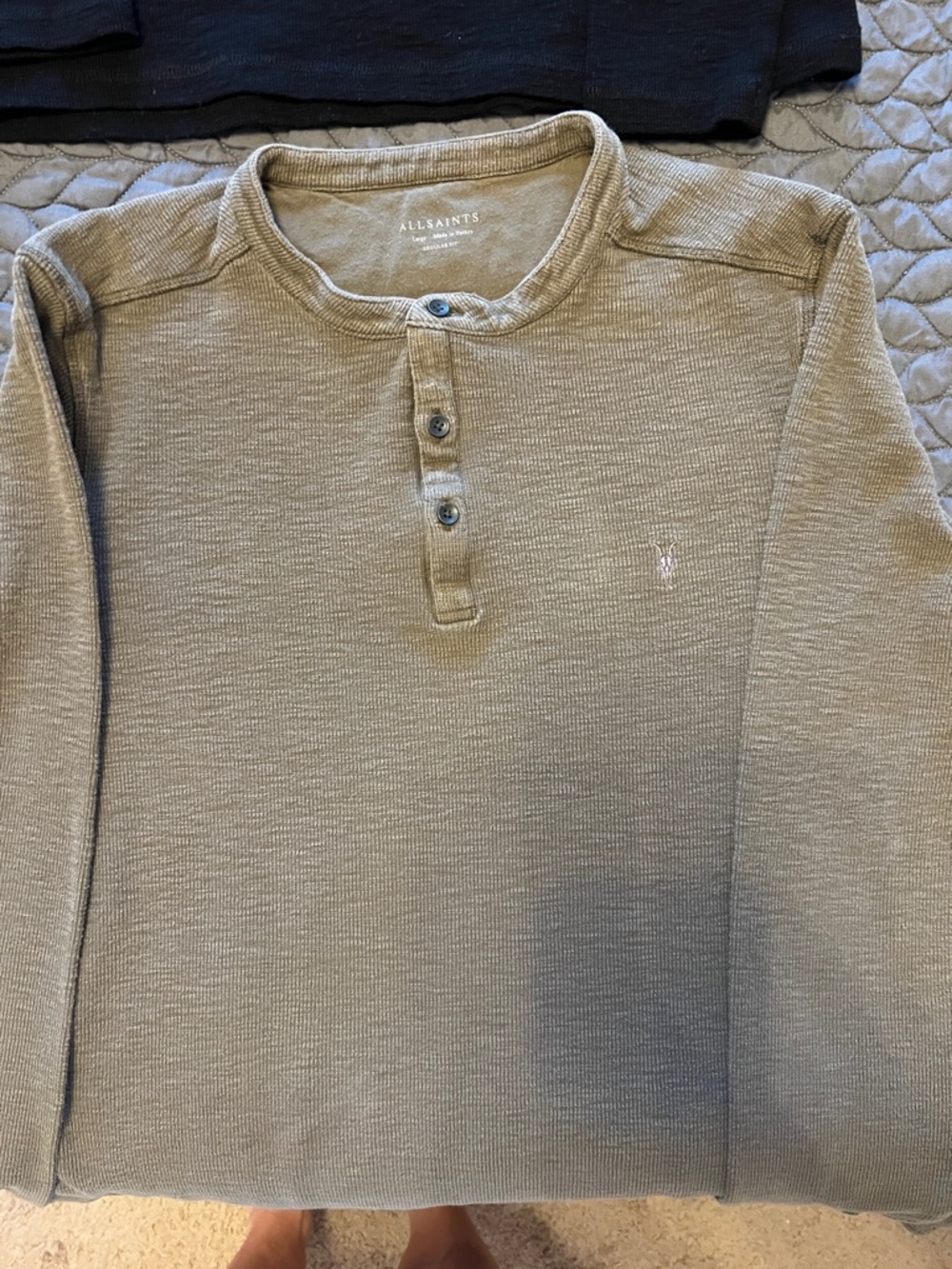All Saints Men's Olive Green Henley Shirt